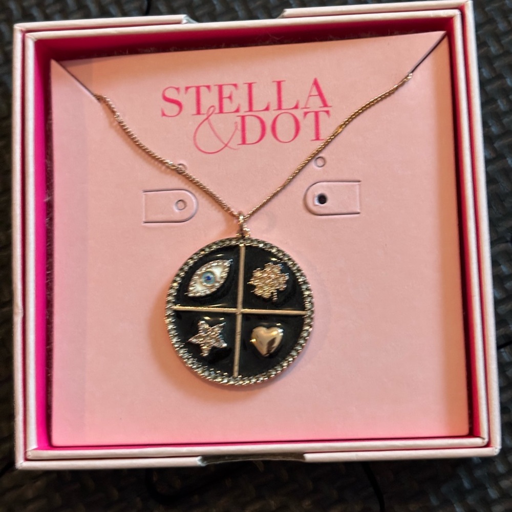 Stella & Dot Black and Gold Medallion Necklace